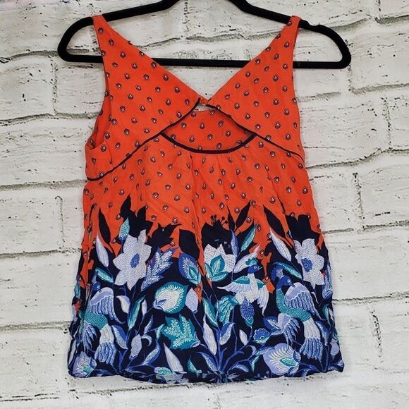 Anthropologie Maeve Mazie Orange Peacock Sleeveless Blouse Size XS EUC - Picture 3 of 7
